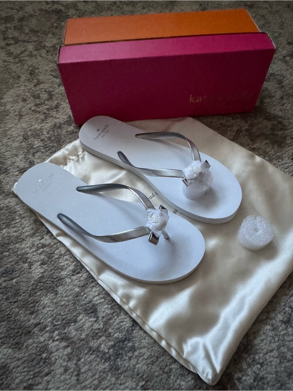kate spade White Flip Flop Sandals with Silver Straps